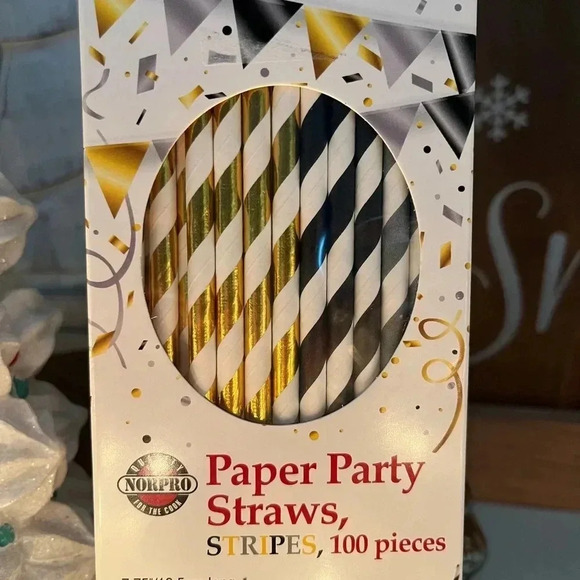 Norpro Striped  Paper Party Straws - 100 Ct - Picture 2 of 4